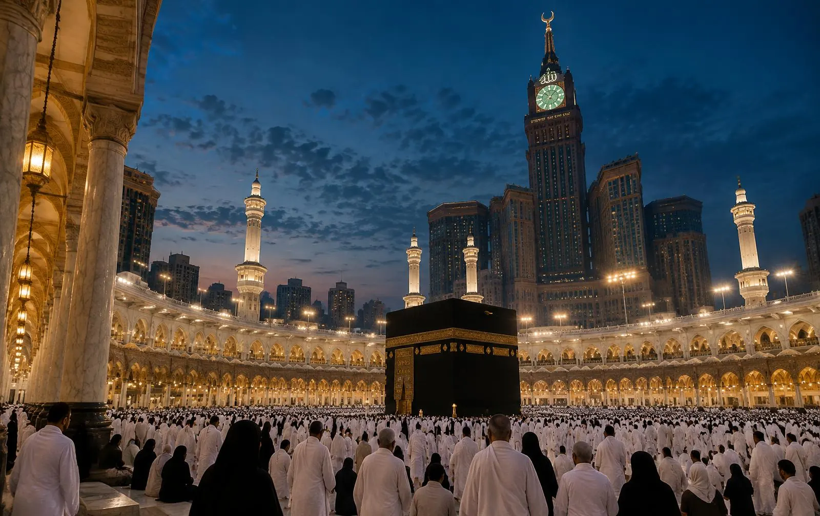 Die Kaaba im Masjid al-Haram bei Abendlicht